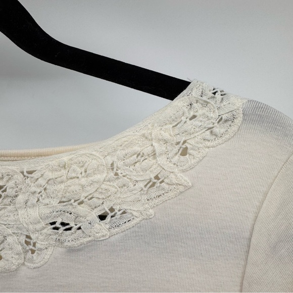 Lauren Ralph Lauren Medium Crocheted Cotton White Cream Tshirt - Picture 2 of 7